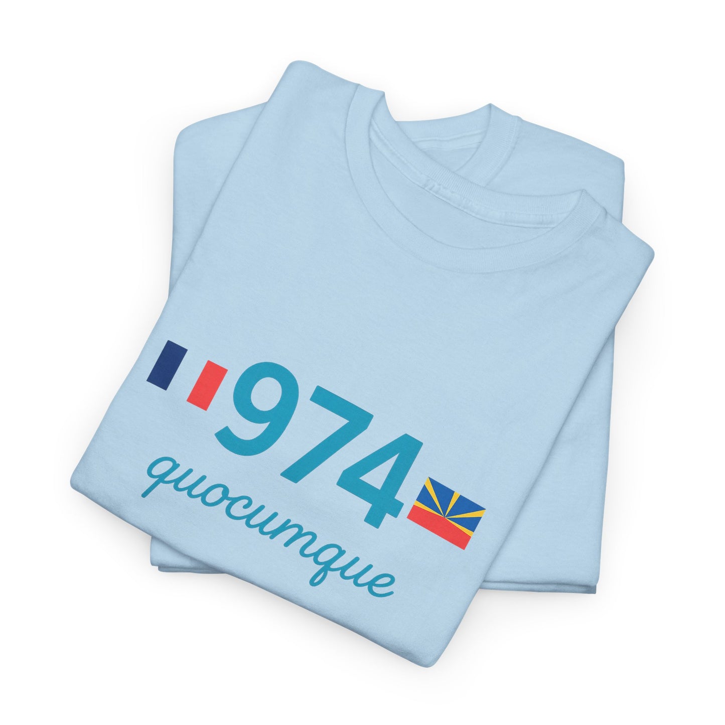 T-shirt "974 Drapeaux", Île de La Réunion, Confort Coton, Sobre, Elégant, Souvenir Unique, Cadeau, Unisexe, Esprit Voyageur