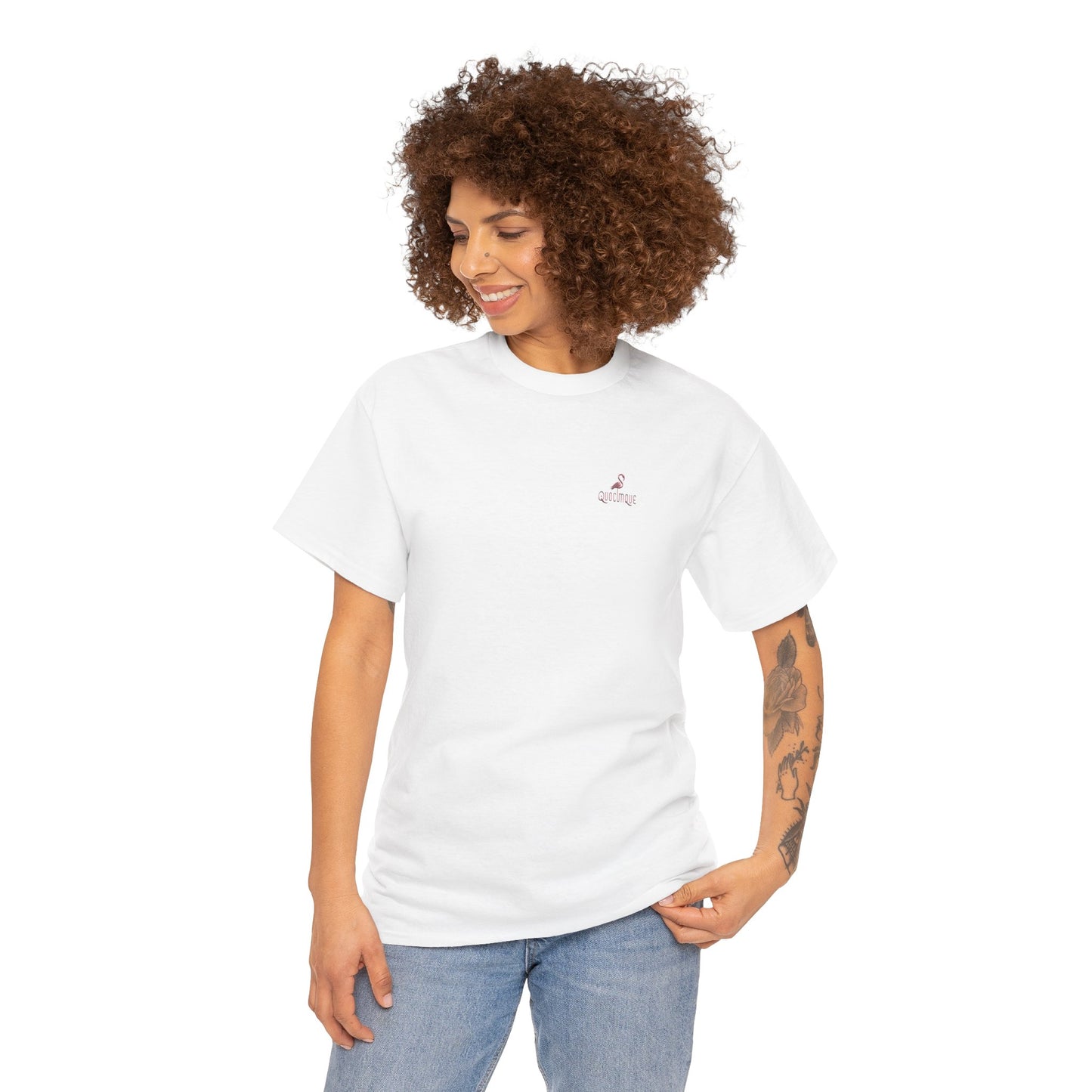 T-shirt Quocumque "Flamand Rose", Adulte, Confort Coton, Sobre, Elégant, Souvenir Unique, Cadeau, Unisexe, Classique, Rose éclatant, Femme