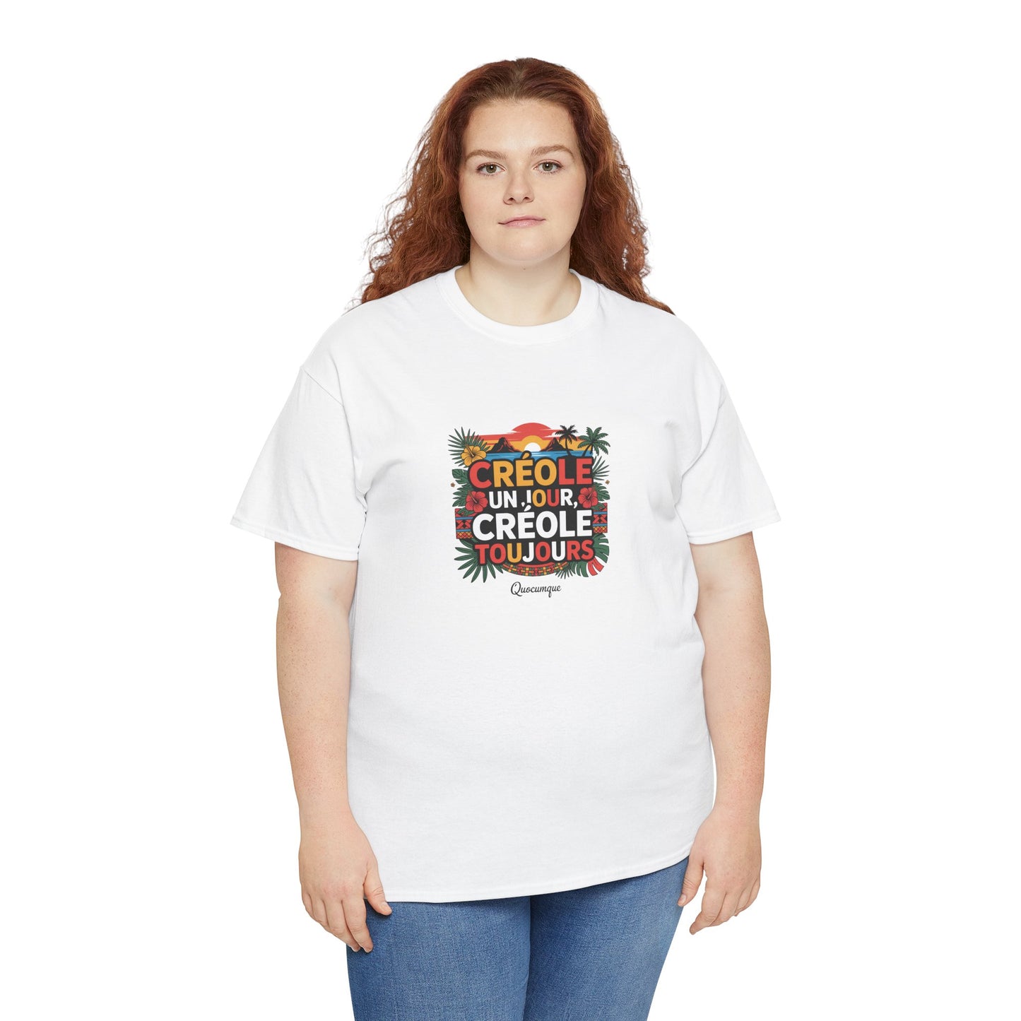T-shirt Quocumque "Créole" Île de La Réunion", Confort Coton, Sobre, Elégant, Souvenir Unique, Cadeau, Unisexe, Esprit Voyageur