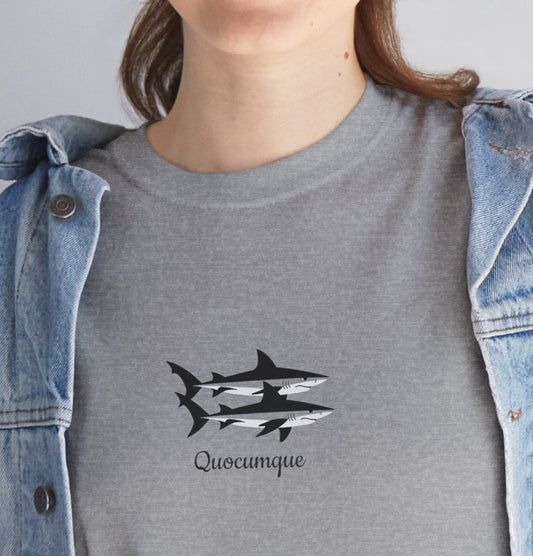 T-shirt Quocumque, Requin Duo, Île de La Réunion, Poissons, Confort Coton, Elégant, Souvenir Unique, Cadeau, Unisexe, Esprit Voyageur, Créole, Bourbon
