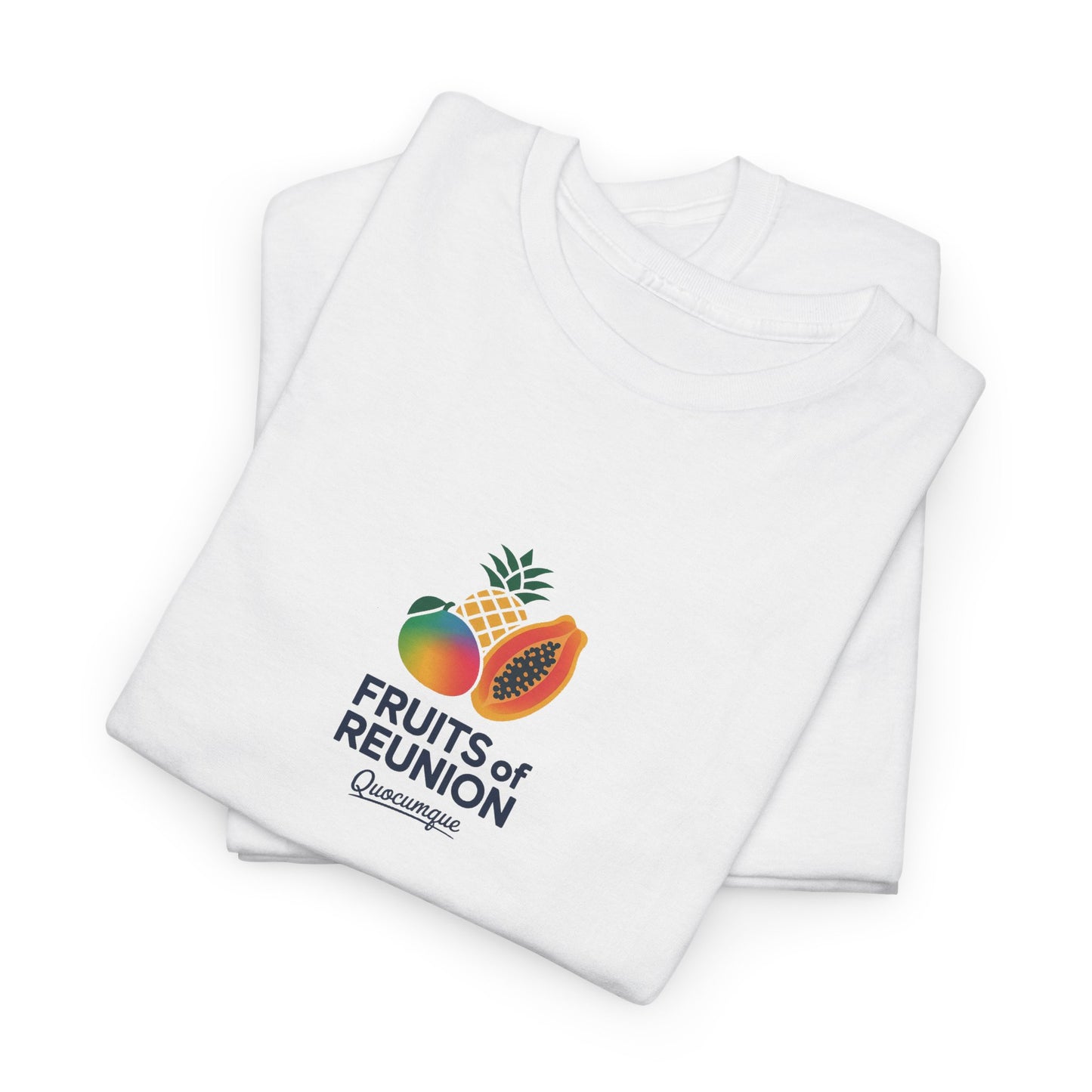 T-shirt "Fruits of Réunion", Île de La Réunion, Confort Coton, Sobre, Elégant, Souvenir Unique, Cadeau, Unisexe, Esprit Voyageur