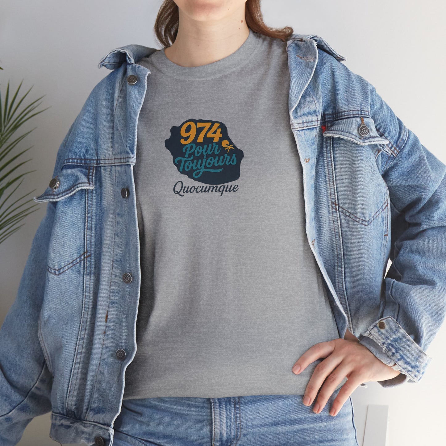 T-shirt Quocumque "974 Pour Toujours", Île de La Réunion, Confort Coton, Elégant, Souvenir Unique, Cadeau, Unisexe, Esprit Voyageur, Créole, Bourbon