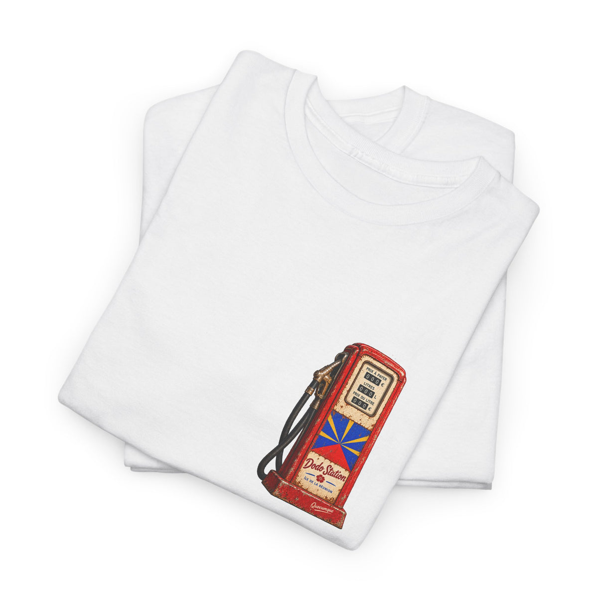 T-shirt Quocumque, "Station Essence", Discret, Île de La Réunion, Confort Coton, Elégant, Souvenir Unique, Cadeau, Unisexe, Esprit Voyageur, Créole, Bourbon