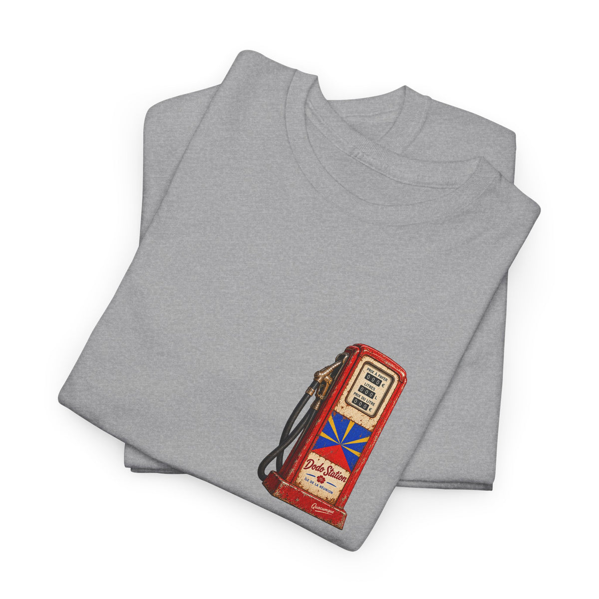 T-shirt Quocumque, "Station Essence", Discret, Île de La Réunion, Confort Coton, Elégant, Souvenir Unique, Cadeau, Unisexe, Esprit Voyageur, Créole, Bourbon