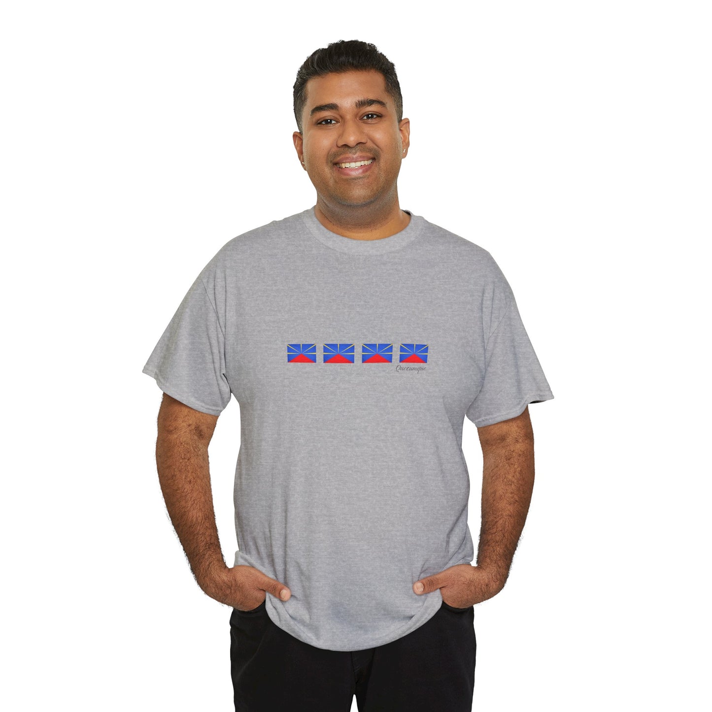 T-shirt "Drapeaux Île de La Réunion", Confort Coton, Sobre, Elégant, Souvenir Unique, Cadeau, Unisexe, Esprit Voyageur
