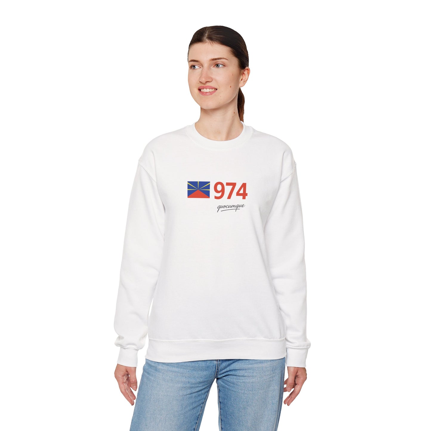Copy of Sweat Quocumque "974 drapeau", Exotique, Destination Île De La Réunion, Adulte, Homme, Femme, Sportive, Sportif, Décontracté, Drapeau Régional