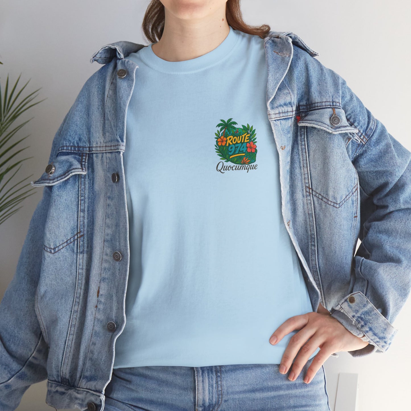 T-shirt "Route 974 Flore", Destination Île de La Réunion, Confort Coton, Sobre, Elégant, Souvenir Unique, Cadeau, Unisexe, Esprit Voyageur