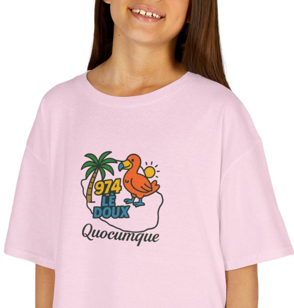 T-shirt "974 Lé Doux", Île de La Réunion, Douceur Coton,  Pour les enfants de 5-6 ans( Taille XS), Pour les 7-8 ans( taille S), Pour les 9-10 ans( taille M), Pour les 11-12 ans( taille L), Pour les 13-14 ans( taille XLS)