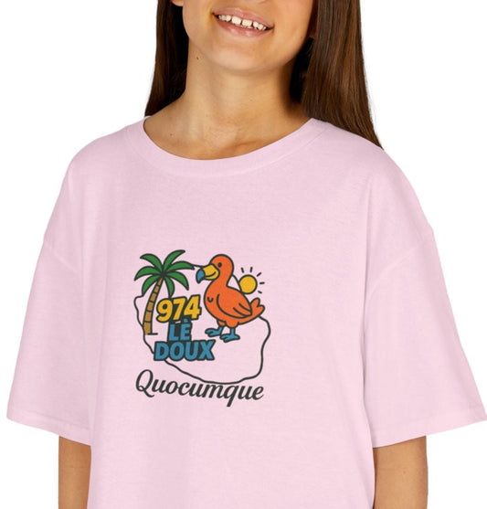T-shirt "974 Lé Doux", Île de La Réunion, Douceur Coton,  Pour les enfants de 5-6 ans( Taille XS), Pour les 7-8 ans( taille S), Pour les 9-10 ans( taille M), Pour les 11-12 ans( taille L), Pour les 13-14 ans( taille XLS)