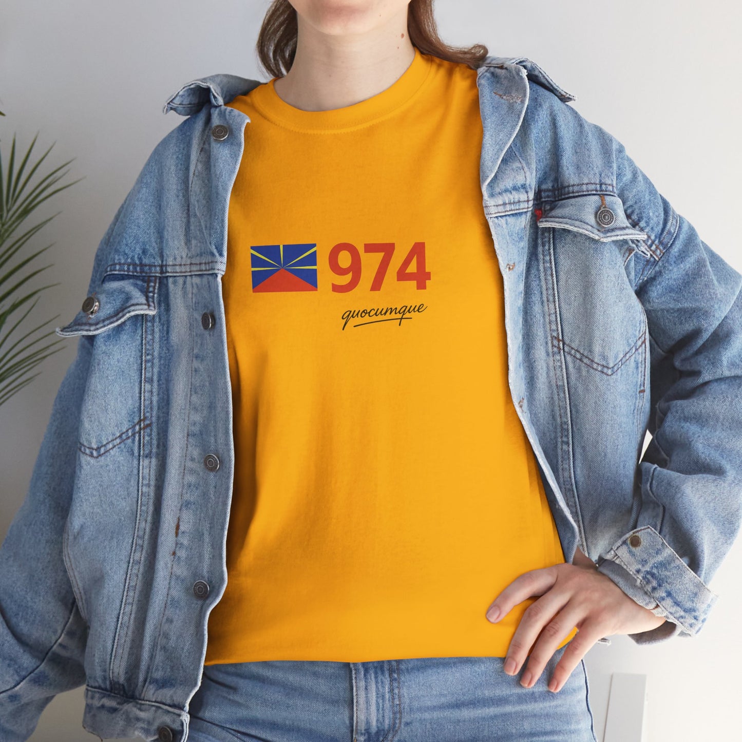 T-shirt "974 Drapeau", Île de La Réunion, Confort Coton, Sobre, Elégant, Souvenir Unique, Cadeau, Unisexe, Esprit Voyageur