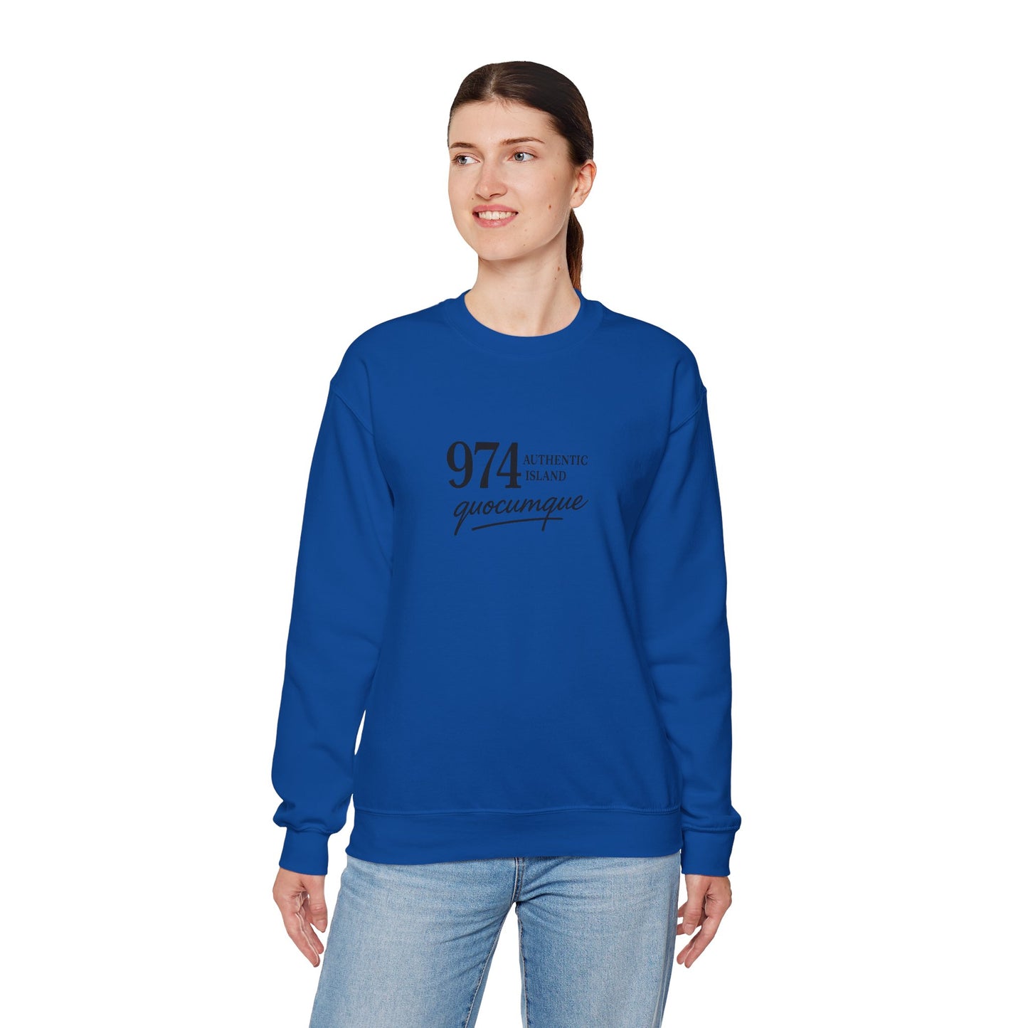 Sweat-Shirt Quocumque "974 Authentic Island", Exotique, Destination l'Île De La Réunion, Adulte, Homme, Femme, Sportive, Sportif, Décontracté, Élégant, Classique,