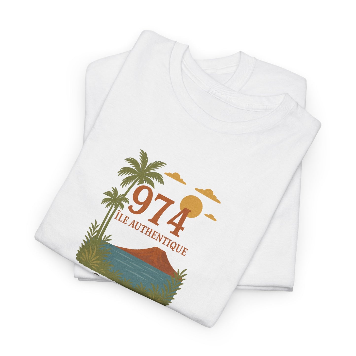 T-shirt "974 Île Authentique", Exotisme, Destination Île de La Réunion, Confort Coton, Sobre, Elégant, Souvenir Unique, Cadeau, Unisexe, Esprit Voyageur