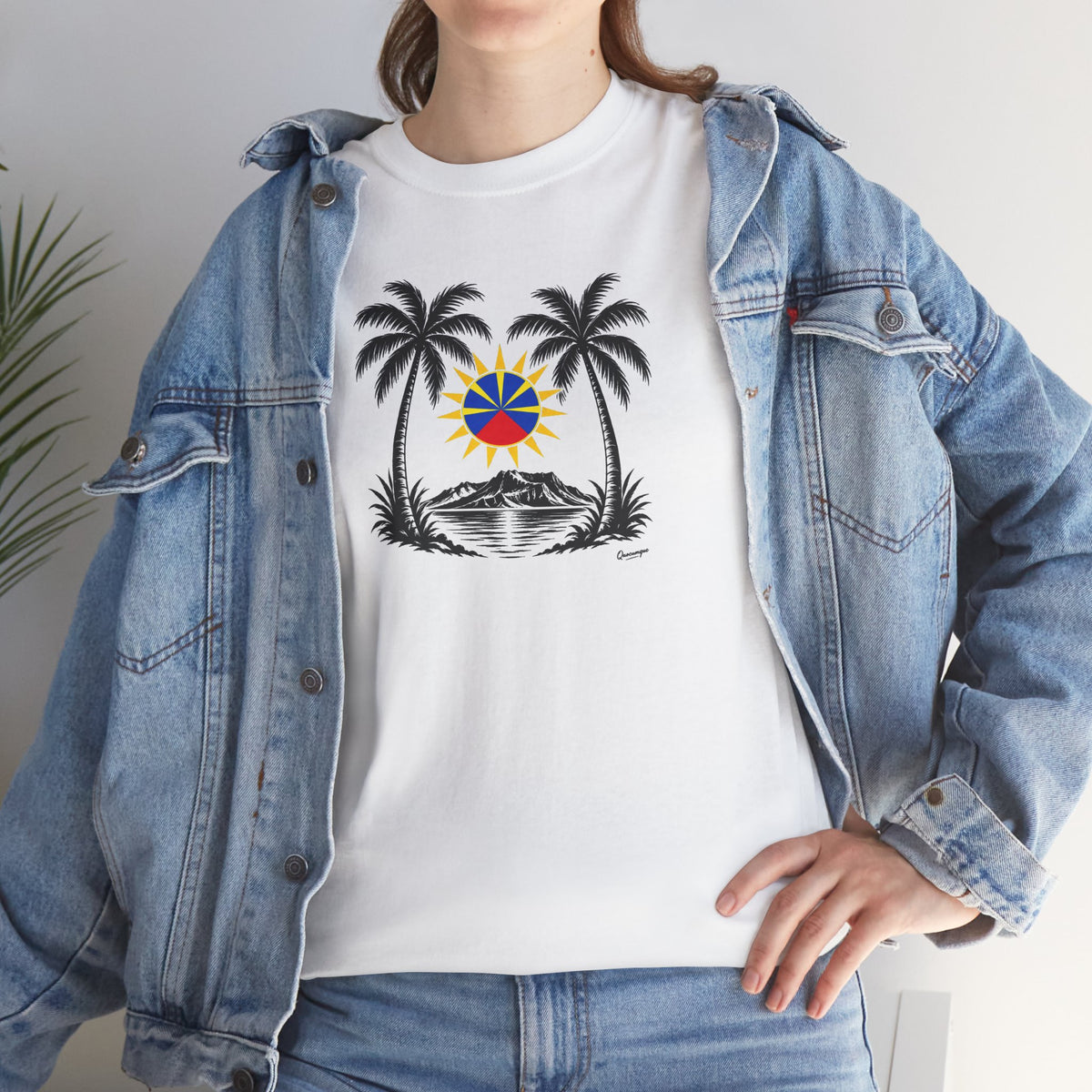 T-shirt Quocumque, "Palmiers", Île de La Réunion, Confort Coton, Elégant, Souvenir Unique, Cadeau, Unisexe, Esprit Voyageur, Créole, Bourbon