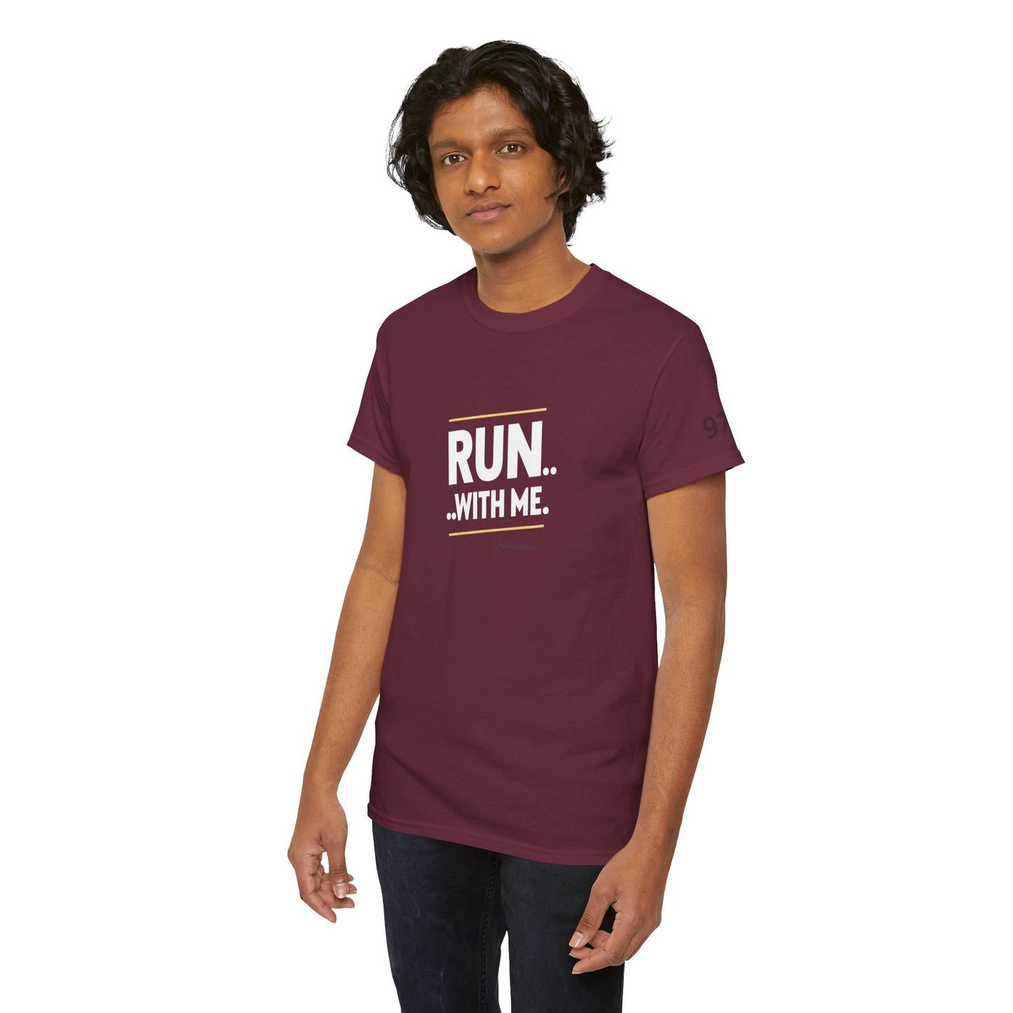 T-shirt Quocumque "RUN With me ", Île de La Réunion", Confort Coton, Sobre, Elégant, Souvenir Unique, Cadeau, Unisexe, Esprit Voyageur