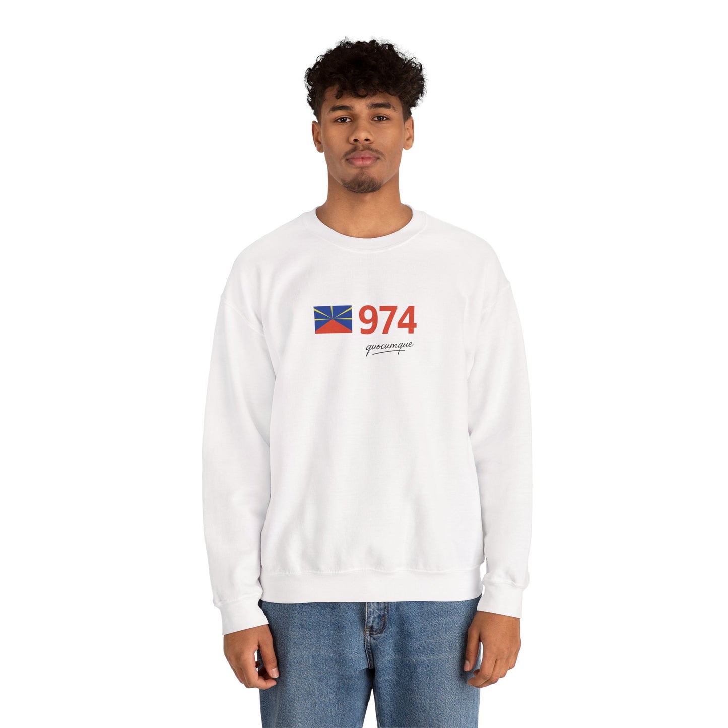 Copy of Sweat Quocumque "974 drapeau", Exotique, Destination Île De La Réunion, Adulte, Homme, Femme, Sportive, Sportif, Décontracté, Drapeau Régional