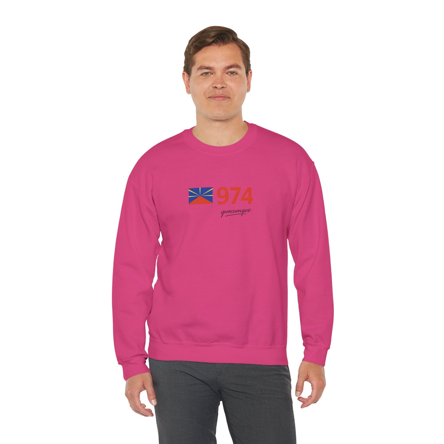 Copy of Sweat Quocumque "974 drapeau", Exotique, Destination Île De La Réunion, Adulte, Homme, Femme, Sportive, Sportif, Décontracté, Drapeau Régional