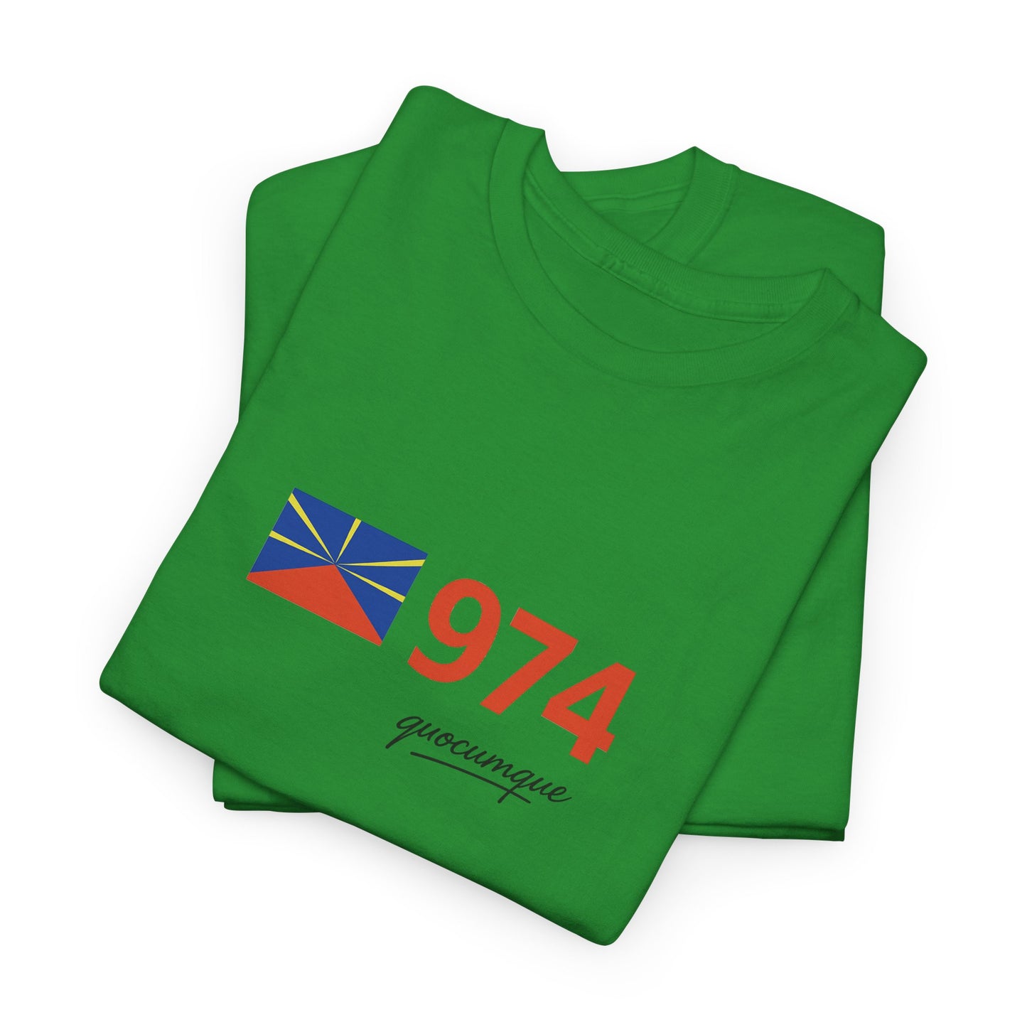 T-shirt "974 Drapeau", Île de La Réunion, Confort Coton, Sobre, Elégant, Souvenir Unique, Cadeau, Unisexe, Esprit Voyageur