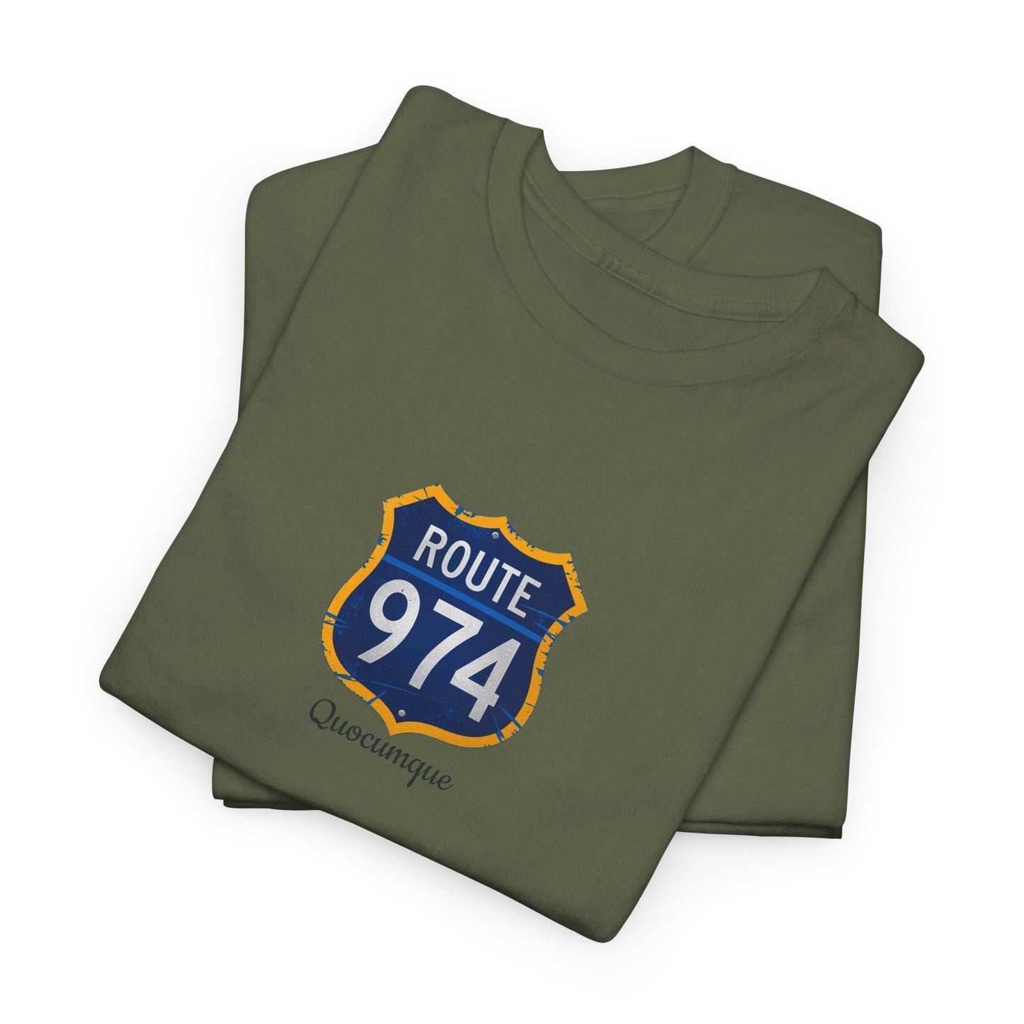 T-shirt "Route 974", Exotisme, Destination Île de La Réunion, Confort Coton, Sobre, Elégant, Souvenir Unique, Cadeau, Unisexe, Esprit Voyageur