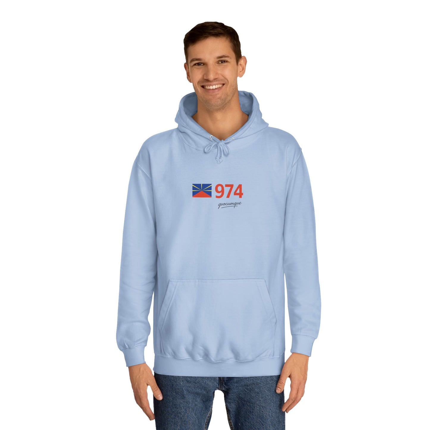 Sweat à Capuche "974 drapeau" pour Adulte, Hoodie, Unisexe, Élégance, Sobriété, Homme, Femme, Indicatif Réunion, Drapeau Local