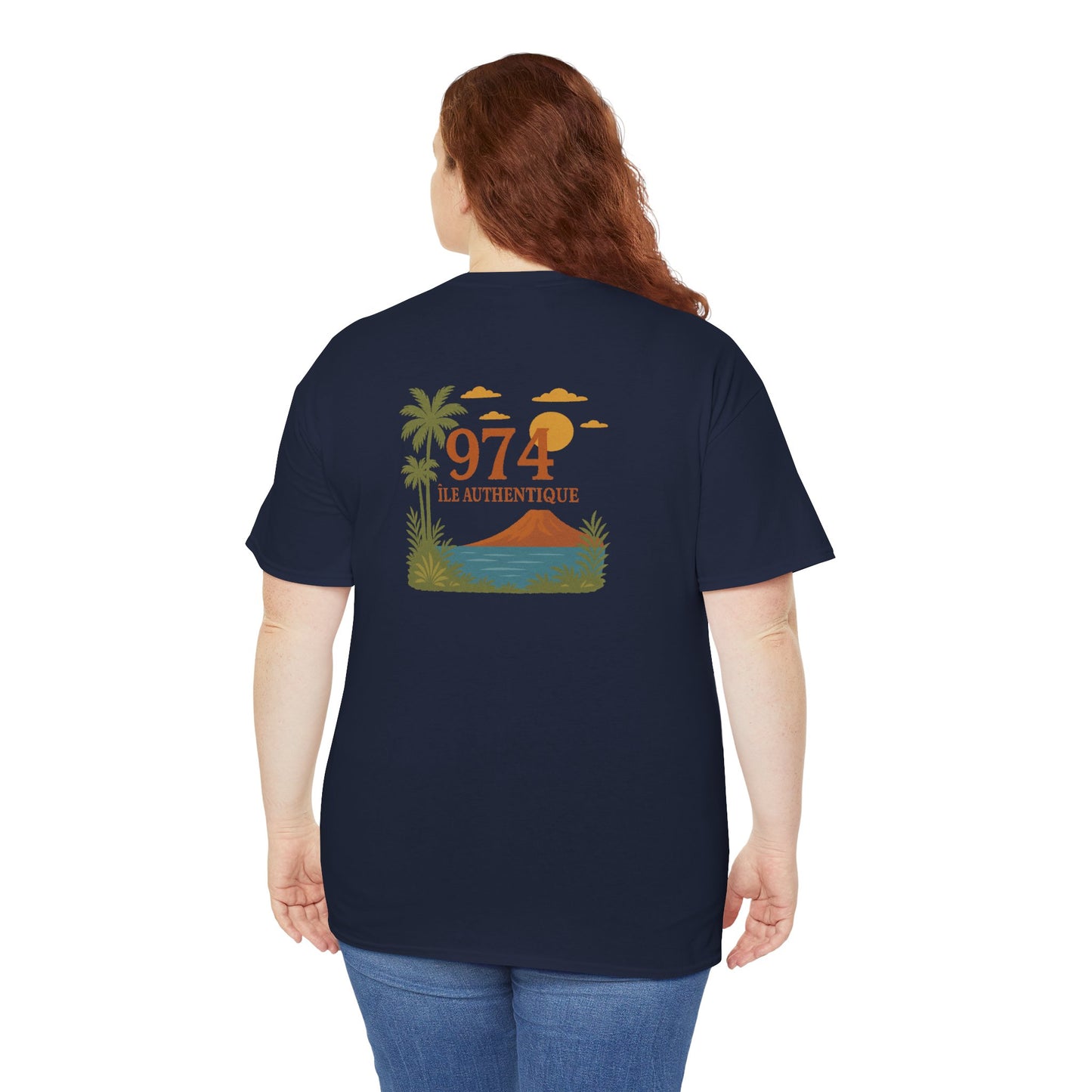 T-shirt "974 Île Authentique", Exotisme, Destination Île de La Réunion, Confort Coton, Sobre, Elégant, Souvenir Unique, Cadeau, Unisexe, Esprit Voyageur