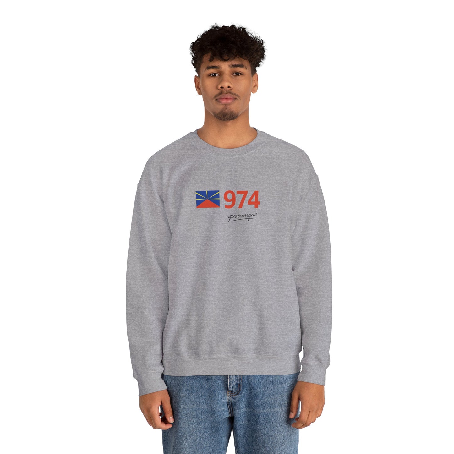 Copy of Sweat Quocumque "974 drapeau", Exotique, Destination Île De La Réunion, Adulte, Homme, Femme, Sportive, Sportif, Décontracté, Drapeau Régional