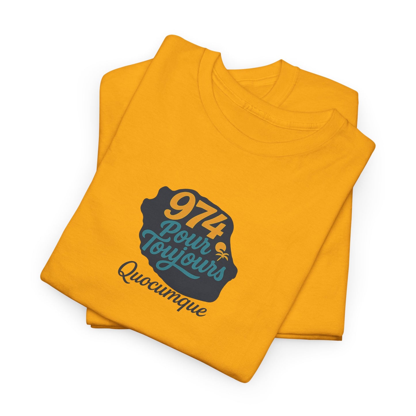 T-shirt Quocumque "974 Pour Toujours", Île de La Réunion, Confort Coton, Elégant, Souvenir Unique, Cadeau, Unisexe, Esprit Voyageur, Créole, Bourbon
