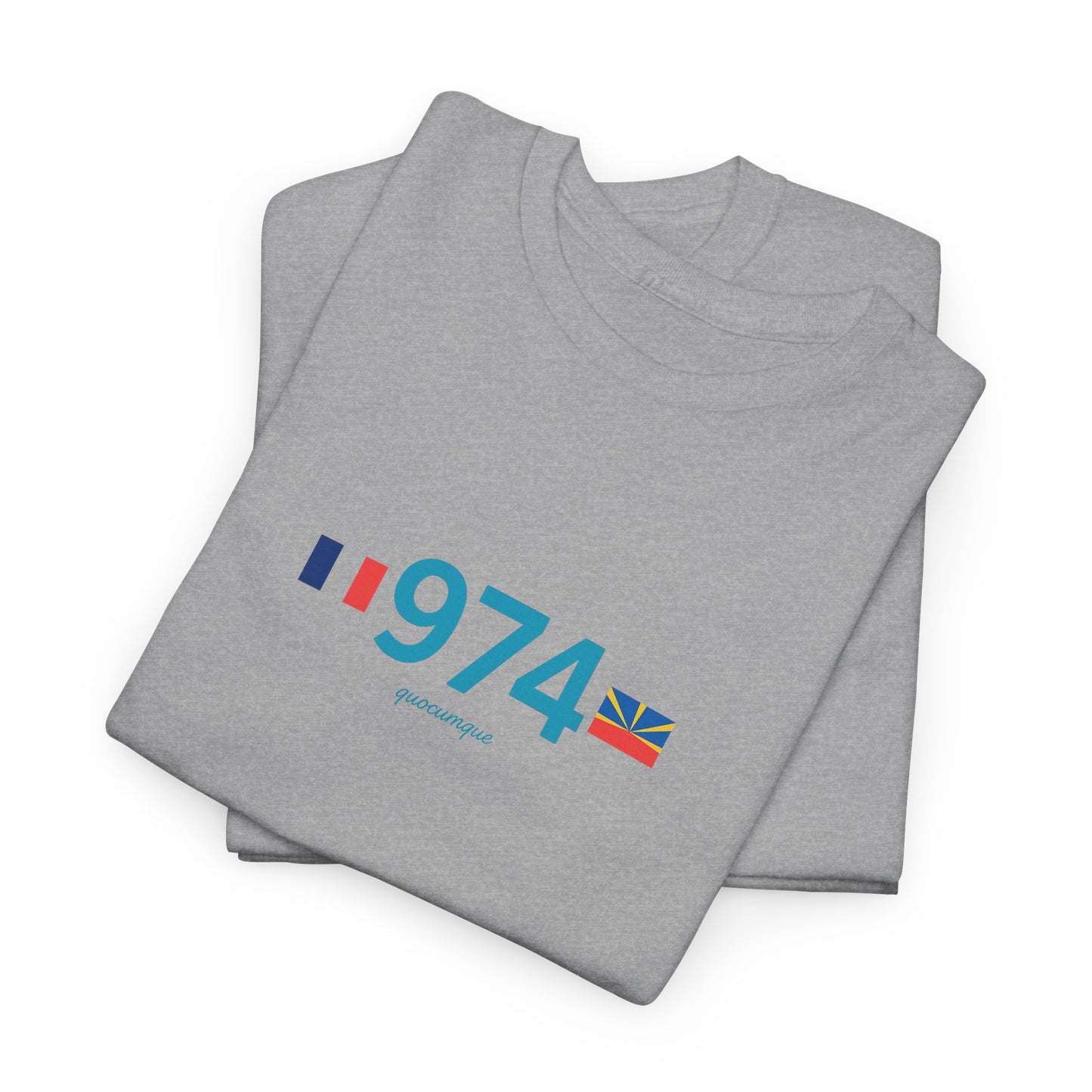 T-shirt "974 Drapeaux", Île de La Réunion, Confort Coton, Sobre, Elégant, Souvenir Unique, Cadeau, Unisexe, Esprit Voyageur
