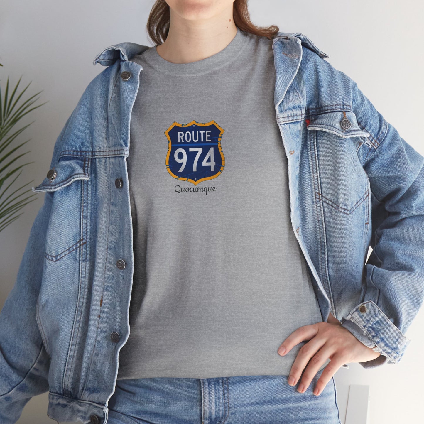 T-shirt "Route 974", Exotisme, Destination Île de La Réunion, Confort Coton, Sobre, Elégant, Souvenir Unique, Cadeau, Unisexe, Esprit Voyageur
