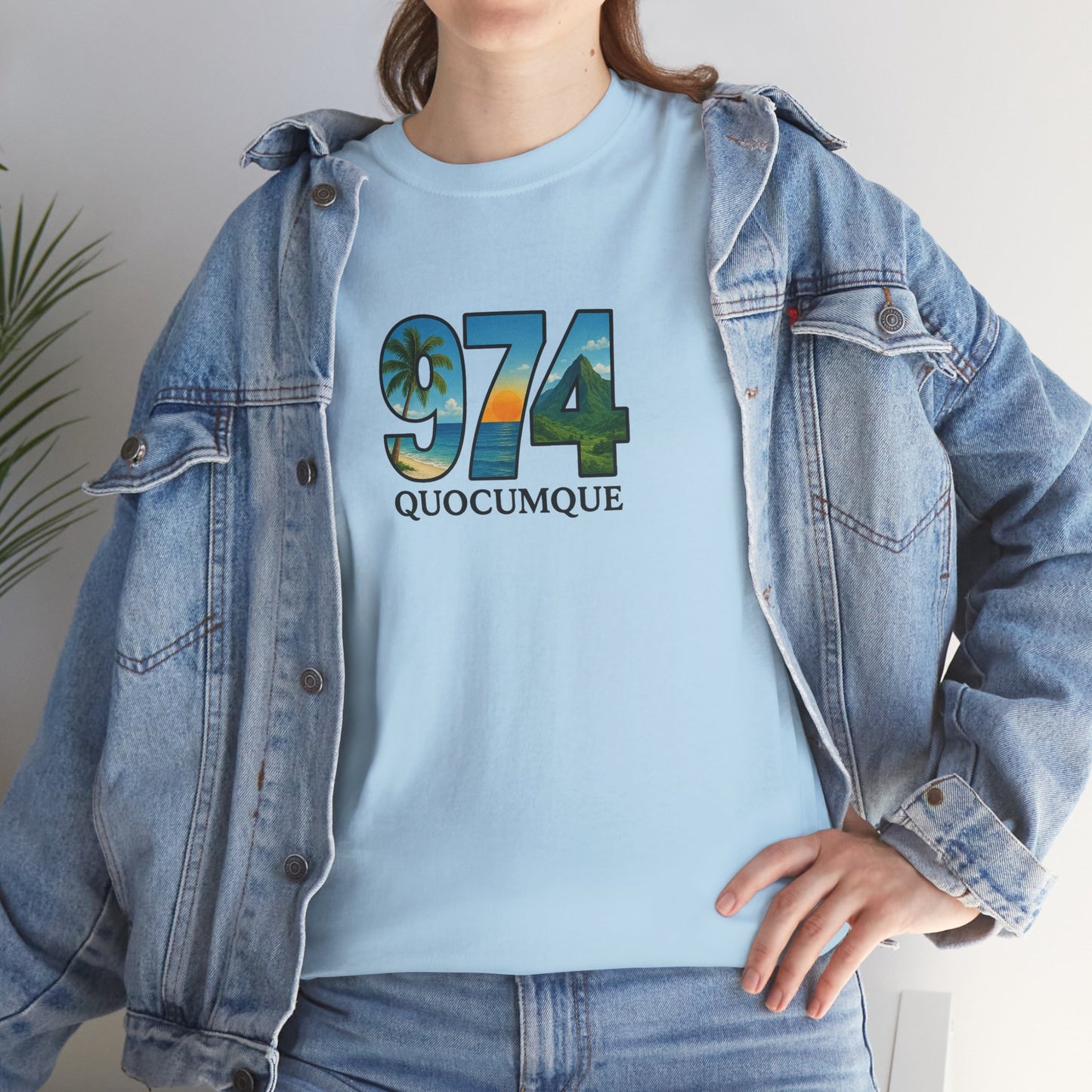 T-shirt "974", Île de La Réunion, Confort Coton, Sobre, Elégant, Souvenir Unique, Cadeau, Unisexe, Esprit Voyageur