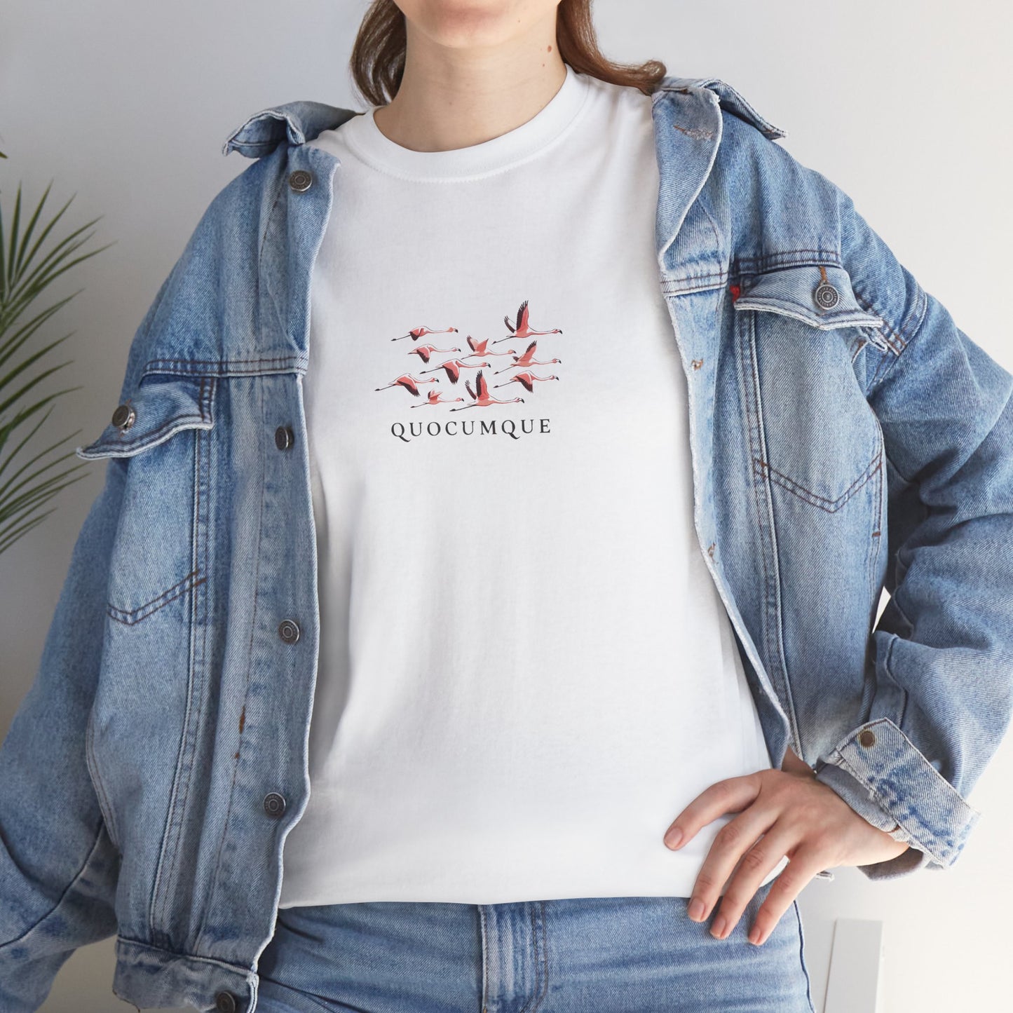 T-shirt Quocumque "Flamand Rose", Adulte, Confort Coton, Sobre, Elégant, Souvenir Unique, Cadeau, Unisexe, Classique, Rose éclatant, Femme