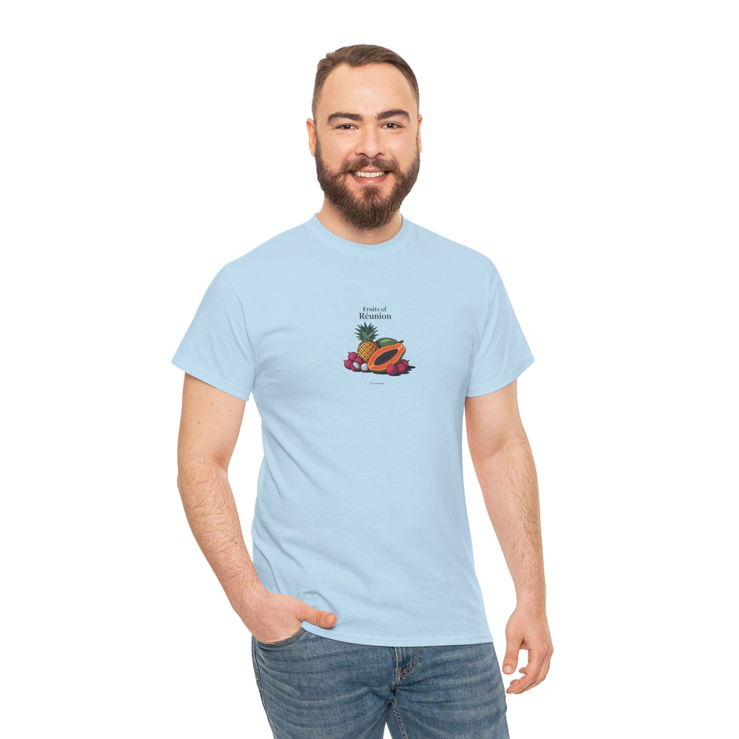 T-shirt "Fruits of Réunion", Île de La Réunion, Confort Coton, Sobre, Elégant, Souvenir Unique, Cadeau, Unisexe, Esprit Voyageur