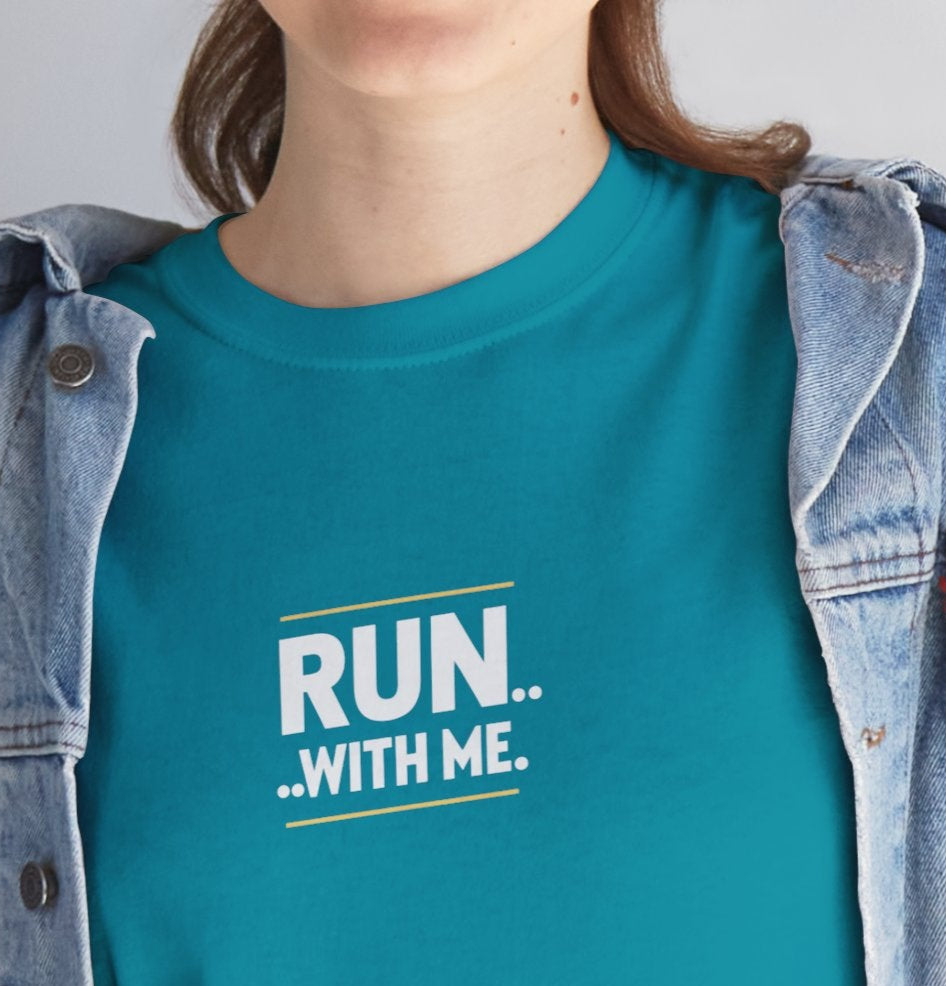 T-shirt Quocumque "RUN With Me", Île de La Réunion, Sobre, Elégant, Souvenir Unique, Cadeau, Unisexe, Esprit Voyageur, Adulte, sportif