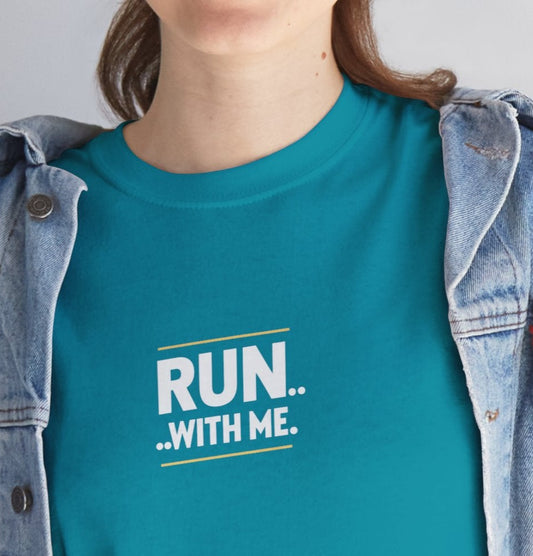 T-shirt Quocumque "RUN With Me", Île de La Réunion, Sobre, Elégant, Souvenir Unique, Cadeau, Unisexe, Esprit Voyageur, Adulte, sportif