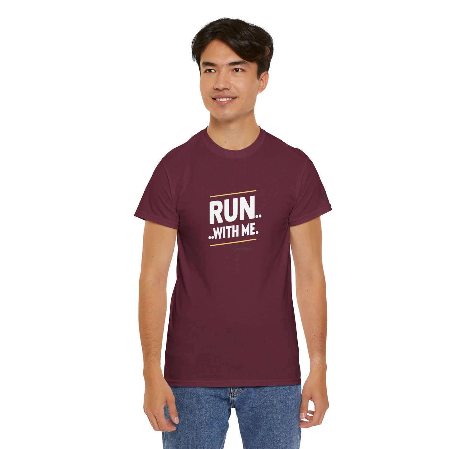 T-shirt Quocumque "RUN With me ", Île de La Réunion", Confort Coton, Sobre, Elégant, Souvenir Unique, Cadeau, Unisexe, Esprit Voyageur