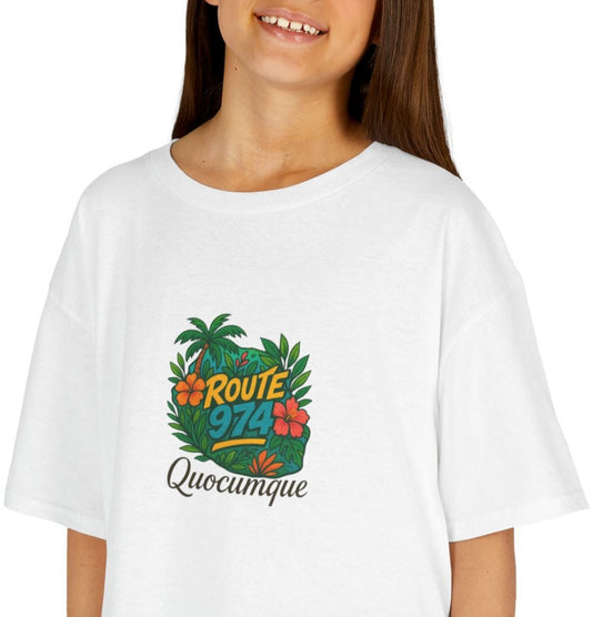 T-shirt "Route 974 Flore", Île de La Réunion, Douceur Coton,Pour les enfants de 5-6 ans( Taille XS), Pour les 7-8 ans( taille S), Pour les 9-10 ans( taille M), Pour les 11-12 ans( taille L), Pour les 13-14 ans( taille XLS)