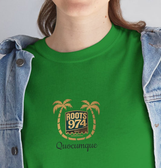 T-shirt "Roots 974", Exotisme, Destination Île de La Réunion, Confort Coton, Sobre, Elégant, Souvenir Unique, Cadeau, Unisexe, Esprit Voyageur