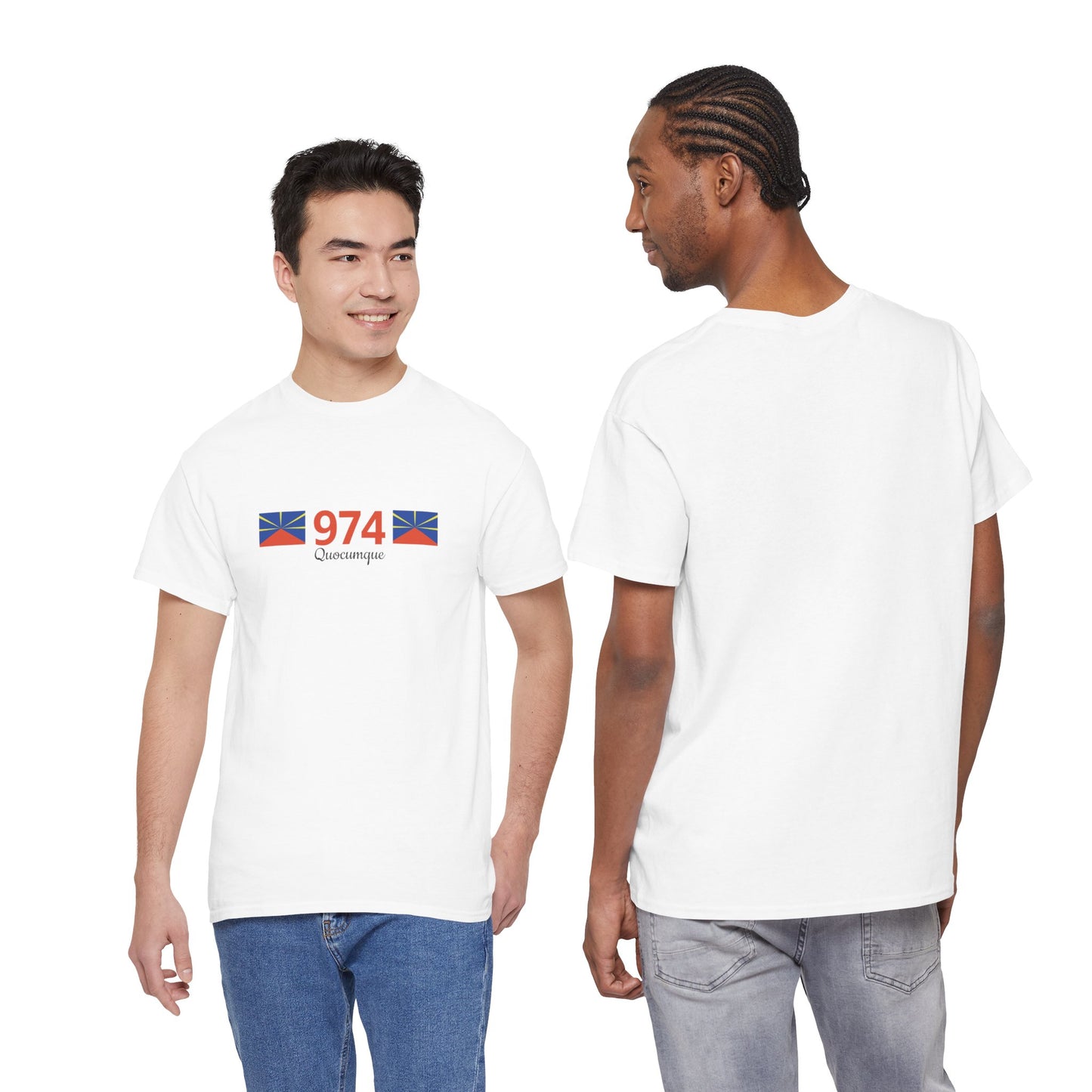 T-shirt "974 Drapeaux", Île de La Réunion, Confort Coton, Sobre, Elégant, Souvenir Unique, Cadeau, Unisexe, Esprit Voyageur