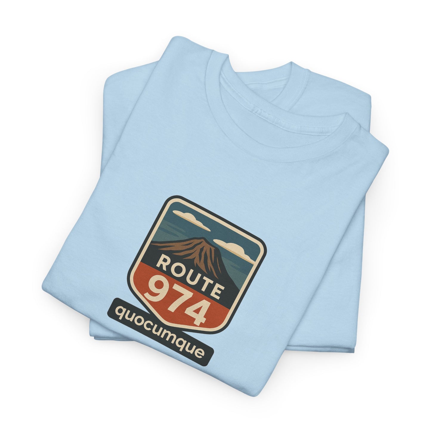 T-shirt "Route 974", Volcan, Exotisme, Destination Île de La Réunion, Confort Coton, Sobre, Elégant, Souvenir Unique, Cadeau, Unisexe, Esprit Voyageur