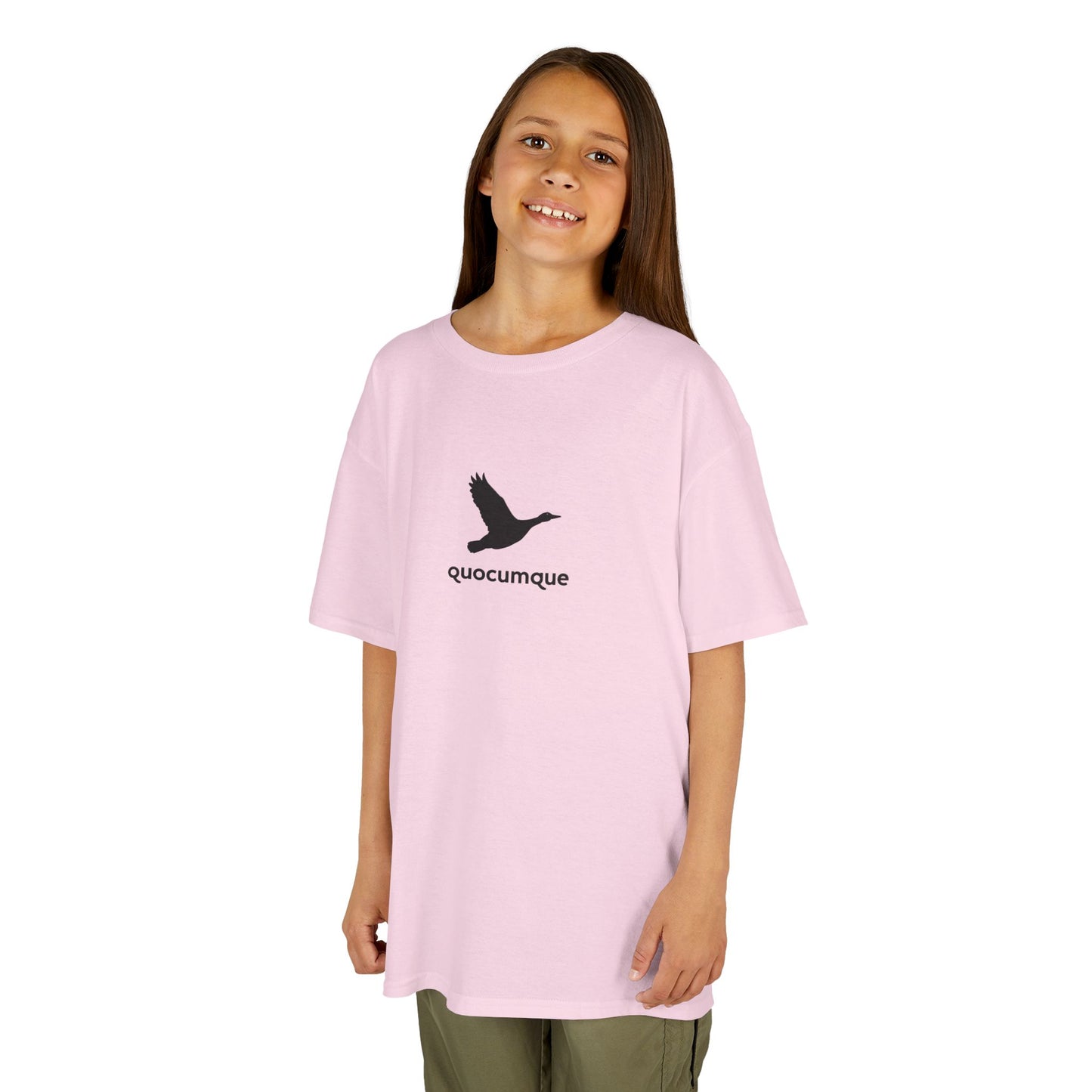 T-shirt Quocumque, Canard,  Douceur Coton, Pour les enfants de 5-6 ans( Taille XS), Pour les 7-8 ans( taille S), Pour les 9-10 ans( taille M), Pour les 11-12 ans( taille L), Pour les 13-14 ans( taille XL)