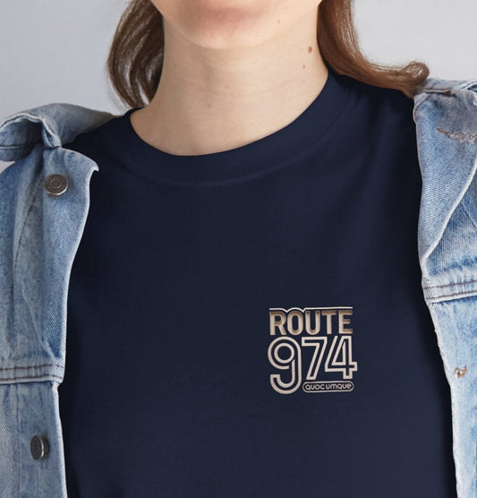 T-shirt "Route 974", Destination île de La Réunion, Confort Coton, Sobre, Elégant, Souvenir Unique, Cadeau, Unisexe, Esprit Voyageur