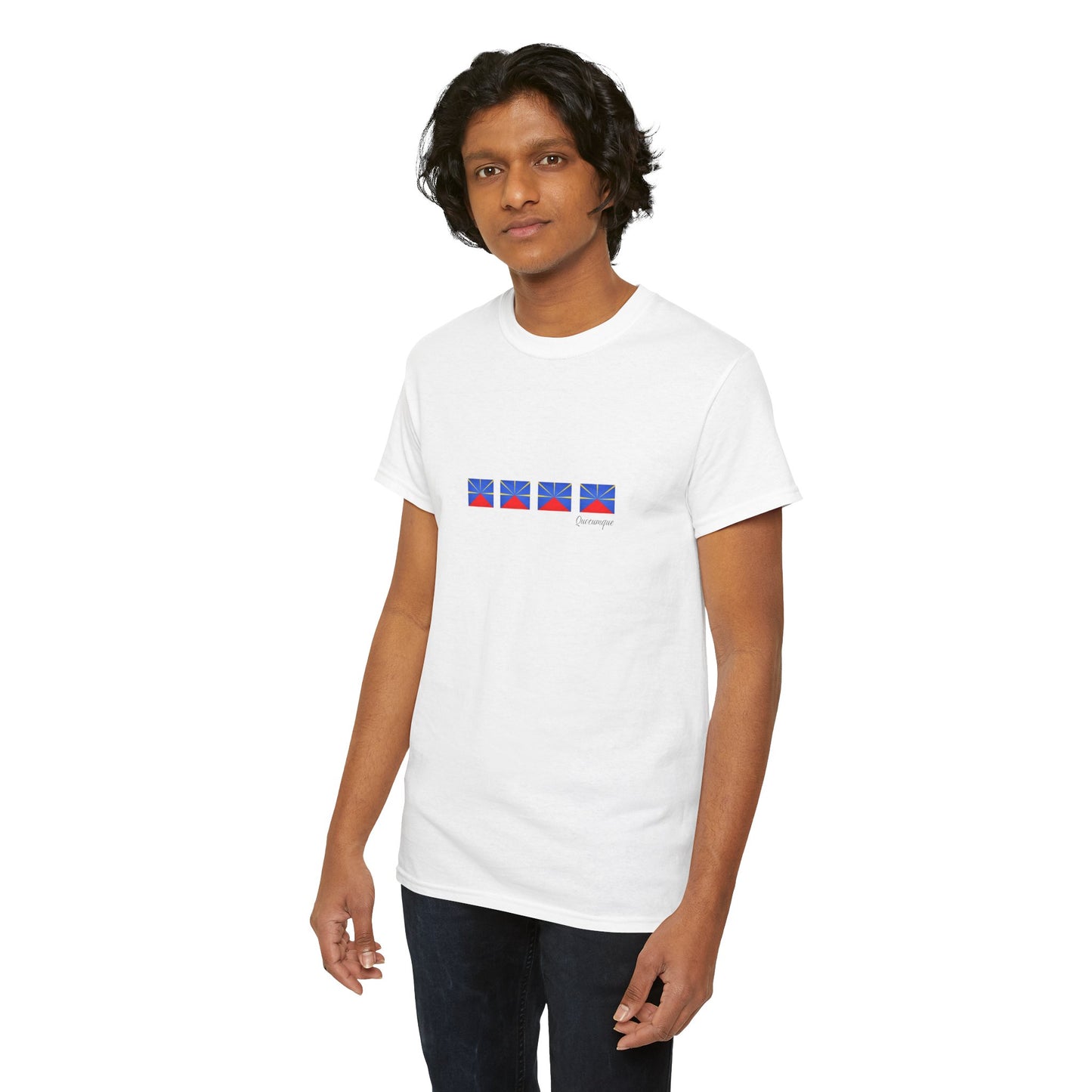 T-shirt "Drapeaux Île de La Réunion", Confort Coton, Sobre, Elégant, Souvenir Unique, Cadeau, Unisexe, Esprit Voyageur
