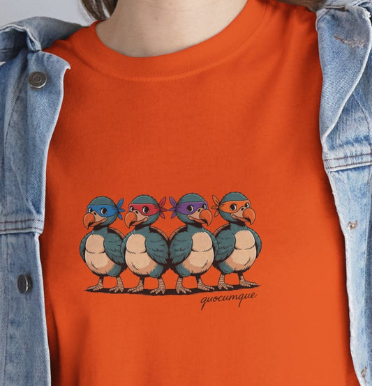 T-shirt Quocumque, " Dodos Ninjas ", Île de La Réunion, Confort Coton, Elégant, Souvenir Unique, Cadeau, Unisexe, Esprit Voyageur, Créole, Bourbon