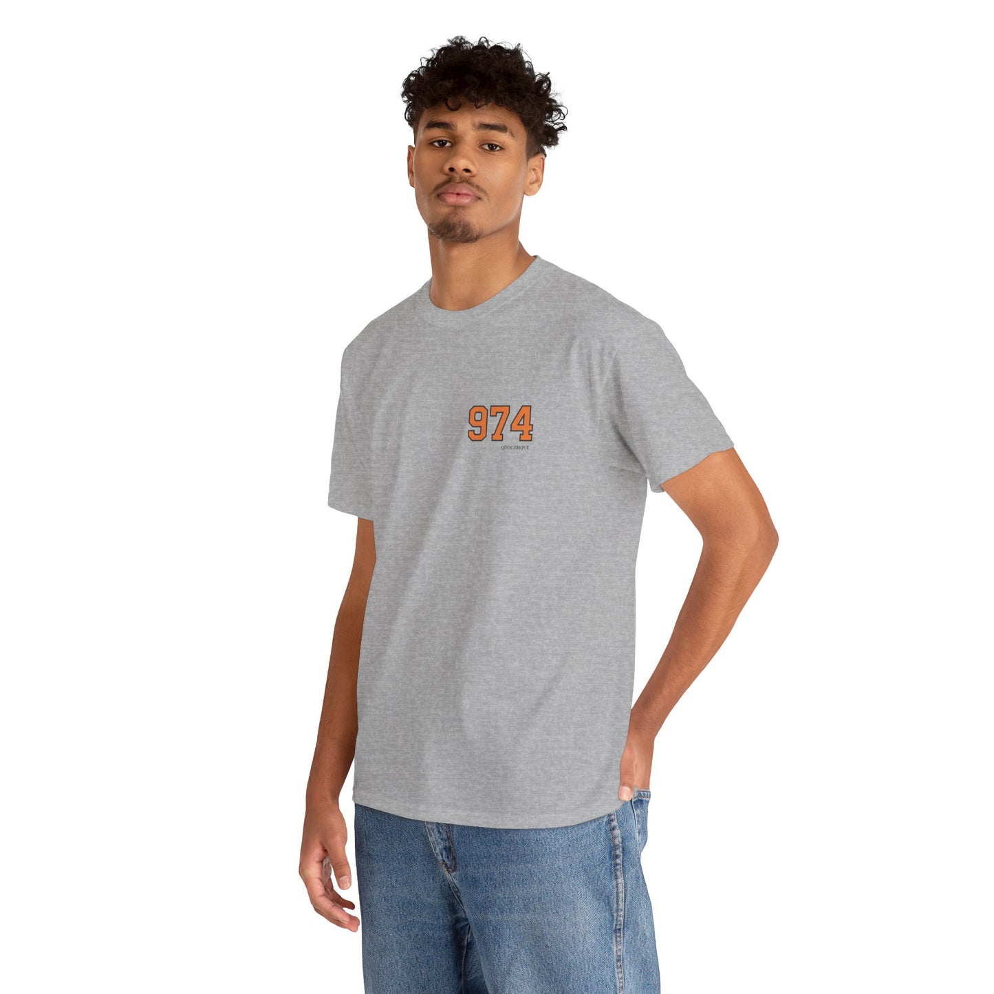 T-shirt " 974 ", Destination Île de La Réunion, Discret, Confort Coton, Sobre, Elégant, Souvenir Unique, Vêtement Adulte, Unisexe, Esprit Voyageur