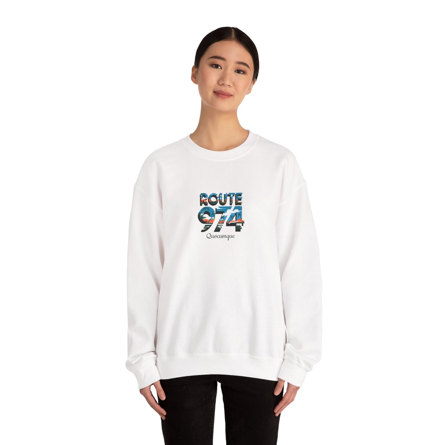 Sweat-Shirt Quocumque "Route 974", Exotique, Destination l'Île De La Réunion, Adulte, Homme, Femme, Sportive, Sportif, Décontracté, Élégant, Classique,