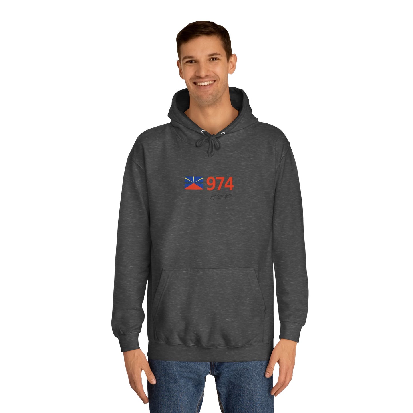 Sweat à Capuche "974 drapeau" pour Adulte, Hoodie, Unisexe, Élégance, Sobriété, Homme, Femme, Indicatif Réunion, Drapeau Local