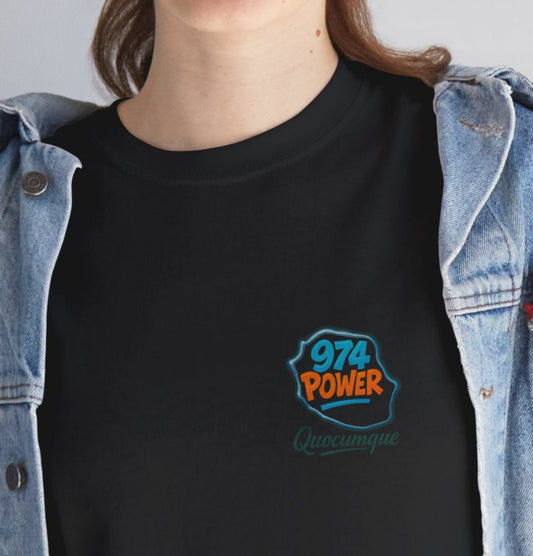 T-shirt "974 Power", Exotisme, Destination Île de La Réunion, Confort Coton, Sobre, Elégant, Souvenir Unique, Cadeau, Unisexe, Esprit Voyageur