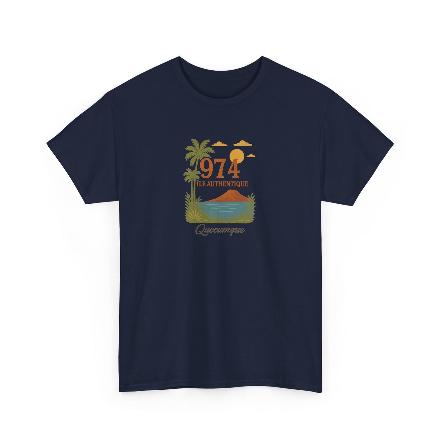 T-shirt "974 Île Authentique", Exotisme, Destination Île de La Réunion, Confort Coton, Sobre, Elégant, Souvenir Unique, Cadeau, Unisexe, Esprit Voyageur