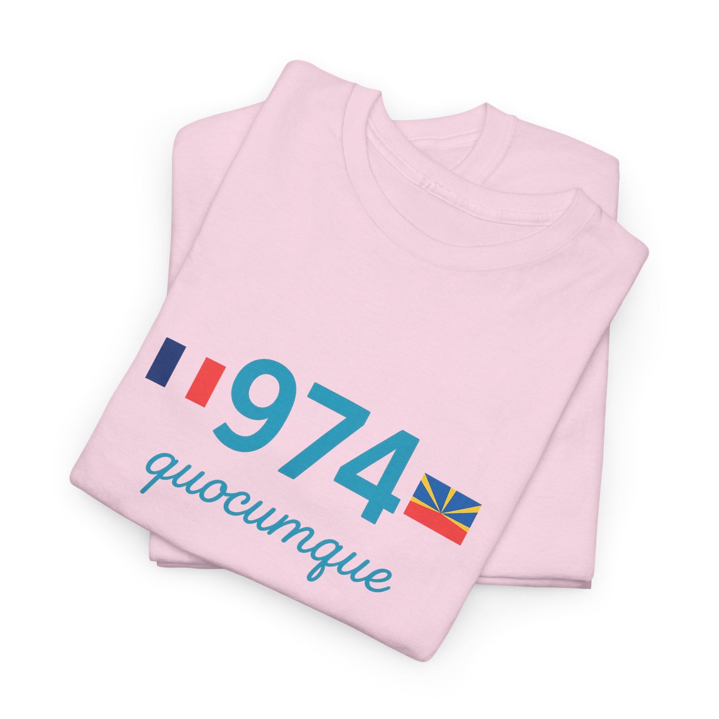 T-shirt "974 Drapeaux", Île de La Réunion, Confort Coton, Sobre, Elégant, Souvenir Unique, Cadeau, Unisexe, Esprit Voyageur