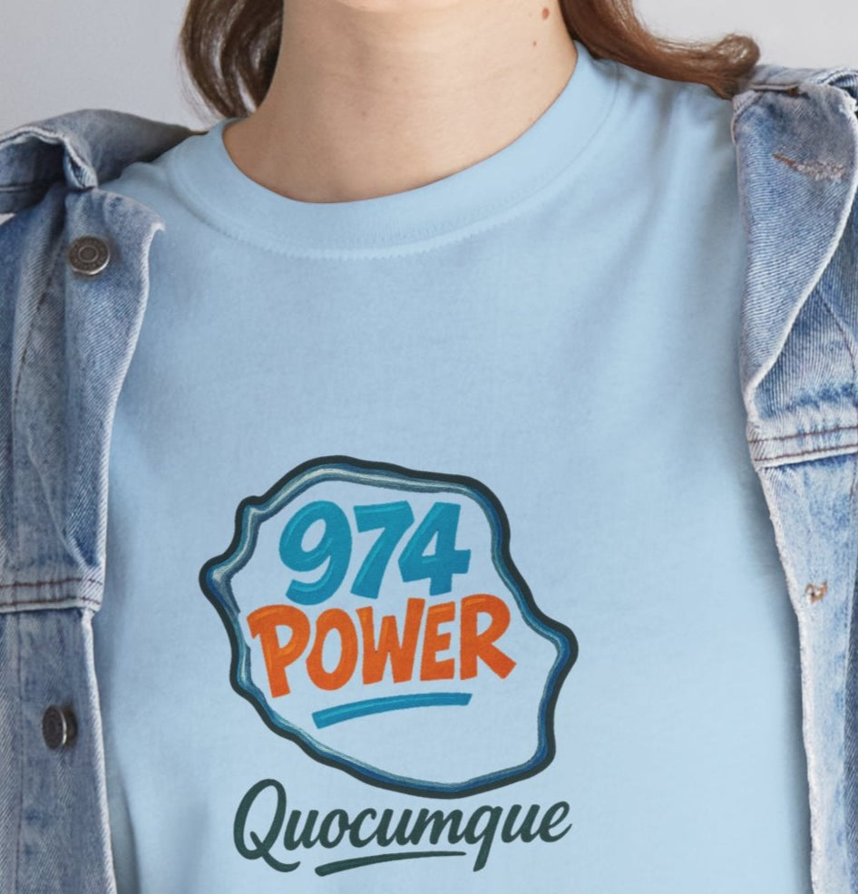 T-shirt "974 Power", Exotisme, Destination Île de La Réunion, Confort Coton, Sobre, Elégant, Souvenir Unique, Cadeau, Unisexe, Esprit Voyageur