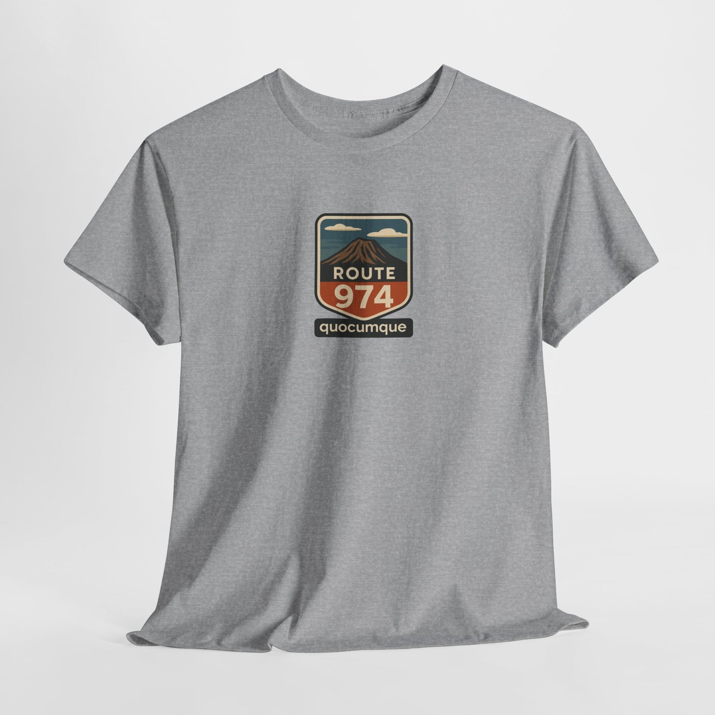 T-shirt "Route 974", Volcan, Exotisme, Destination Île de La Réunion, Confort Coton, Sobre, Elégant, Souvenir Unique, Cadeau, Unisexe, Esprit Voyageur